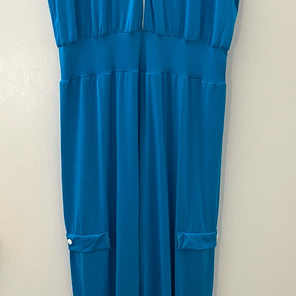Blue Sleeveless Maxi Dress with Pocket Tabs